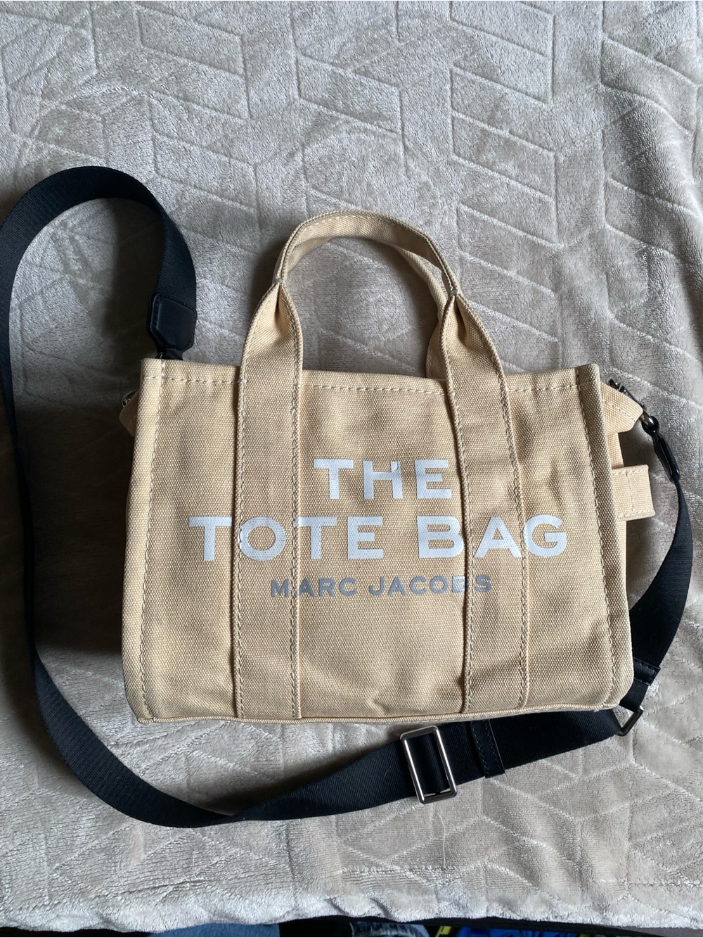 Marc Jacobs Small Beige Canvas 'The Tote Bag' with Black Strap
